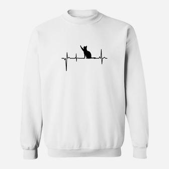 Herren Sweatshirt Katze Herzschlag Design, Lustiges Katzenliebhaber Tee - Seseable