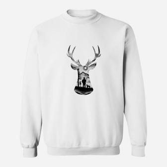 Hirsch-Motiv Sweatshirt für Herren, Natur und Abenteuer, Weiß - Seseable