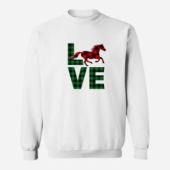 Horse Christmas Love Buffalo Red Plaid Design Sweat Shirt - Seseable