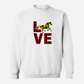 Horse Christmas Love Cute Buffalo Plaid Design Sweat Shirt - Seseable