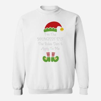 I Am The Youngest Elf The Rules Dont Apply To Me Family Matching Christmas Sweatshirt - Seseable