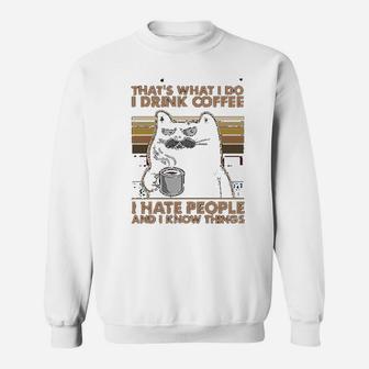 I Drink Coffee I Hate People And I Know Things Black Cat Sweat Shirt - Seseable