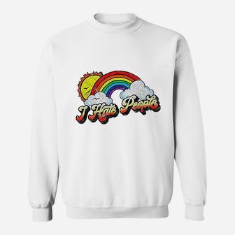 I Hate People Funny Antisocial Distressed Vintage Rainbow Sweat Shirt - Seseable
