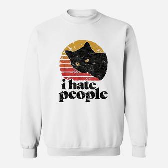 I Hate People Funny Vintage Style Cat Retro Sweat Shirt - Seseable