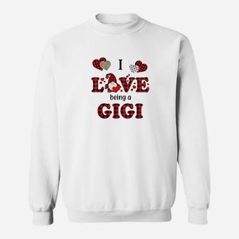 I Love Being A Gigi Gnomes Red Plaid Heart Valentine's Day Sweat Shirt - Seseable