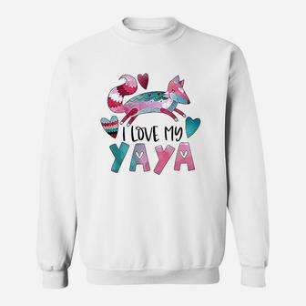 I Love My Yaya Pink And Blue Fox With Hearts Toddler Sweatshirt - Seseable