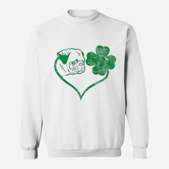 Irish Pug Face Shamrock Clover St Patricks Day Sweat Shirt - Seseable