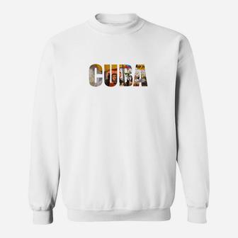 Klassisches Weißes Sweatshirt - 'CUBA' im Vintage-Reise-Design - Seseable