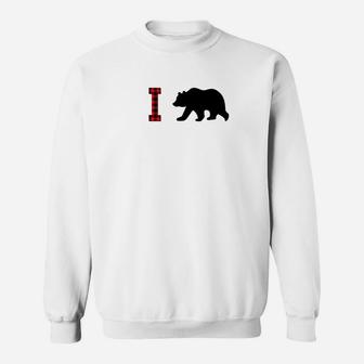 Letter I Monogram Bear Buffalo Plaid Christmas Sweat Shirt - Seseable
