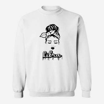 Libra Zodiac Sign Messy Bun Retro Vintage Birthday Sweat Shirt - Seseable