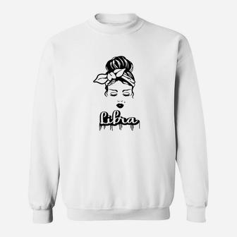 Libra Zodiac Sign Messy Bun Retro Vintage Birthday Sweat Shirt - Seseable