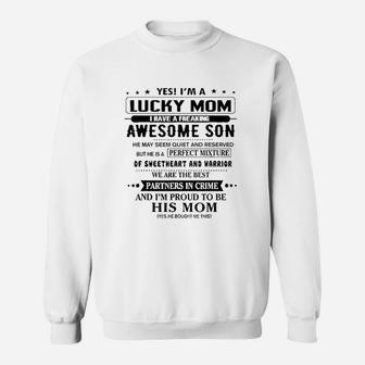 Lucky Mom I Have A Freaking Awesome Son Sweat Shirt - Seseable