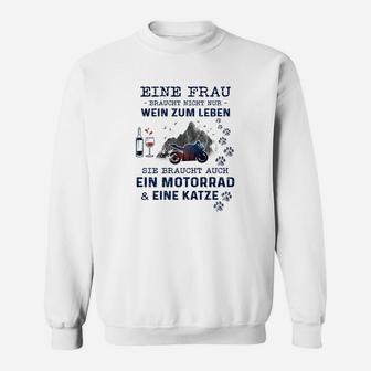 Lustiges Damen Sweatshirt Wein, Motorrad & Katze, Für Wein- & Motorradfans - Seseable