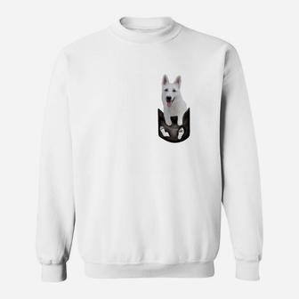 Lustiges Husky-Taschen-Sweatshirt - Herren Weiß Baumwolle - Seseable