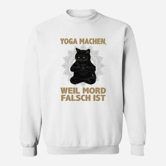 Lustiges Yoga-Katzen-Sweatshirt Yoga, weil Mord falsch ist, Weiß - Seseable