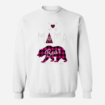 Mama Bear Pink Buffalo Plaid Family Christmas Camping Sweat Shirt - Seseable