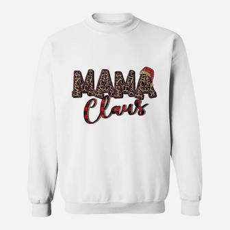 Mama Claus Santa Hat Christmas Leopard Buffalo Plaid Sweat Shirt - Seseable