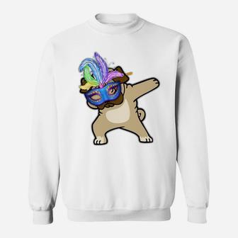 Mardi Gras Dabbing Pug Dog Party Face Covering Puppy Dogs Sweat Shirt - Seseable