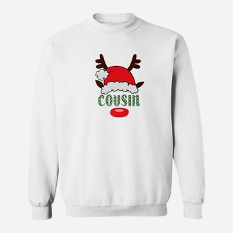 Matching Family Santa Hat With Reindeer Antlers Cousin Sweat Shirt - Seseable
