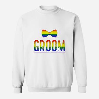 Mens Bachelor Party Shirt Gay Pride Rainbow Bow Tie Groom Sweat Shirt - Seseable