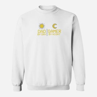 Mens Dad By Day Gamer By Night Funny Fathers Day Daddy Gift Premium Sweat Shirt - Seseable