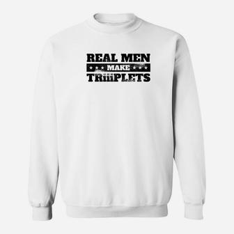 Mens Dad Of Triplets Fathers Day Three Babies Premium Sweat Shirt - Seseable