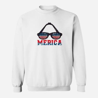 Merica Sunglasses Patriotic 4th Of July Veterans Flag Day Premium Sweat Shirt - Seseable
