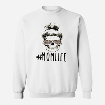 Mom Life Funny Graphic Skull With Leopard Sunglasses Sweat Shirt - Seseable
