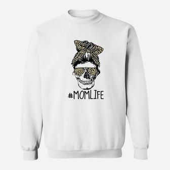 Mom Life Mama Life Messy Bun Dead Tired Mama Leopard Sweat Shirt - Seseable