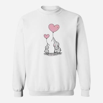 Mommy And Baby Elephant Love Heart Balloon Premium Sweat Shirt - Seseable