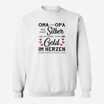 Oma und Opa Herzdesign Sweatshirt in Silber und Gold - Seseable