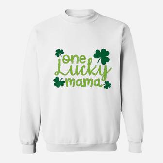 One Lucky Mama Cute St Pattys Day Four Leaf Clover Sweat Shirt - Seseable