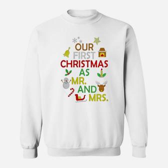 Our First Christmas As Mr And Mrs T-shirt Newly Wed Marriag Sweat Shirt - Seseable