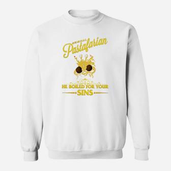 Pastafarian Lustiges Sweatshirt: Er kochte für deine Sünden, Spaghetti-Monster Motiv - Seseable