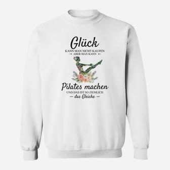 Pilates-Humor Sweatshirt: Glück durch Pilates, Lustiges Weißes Sweatshirt - Seseable