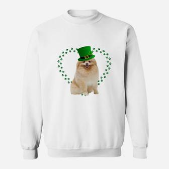 Pomeranian Heart Paw Leprechaun Hat Irish St Patricks Day Gift For Dog Lovers Sweat Shirt - Seseable