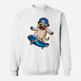Pug Dog Skater Skateboard Sweat Shirt - Seseable