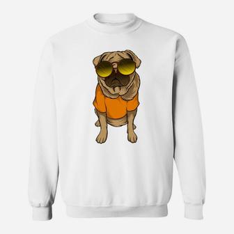 Pug Dog Wearing Sunglasses Cartoon Pet And Pet Lovers Sweatshirt - Seseable