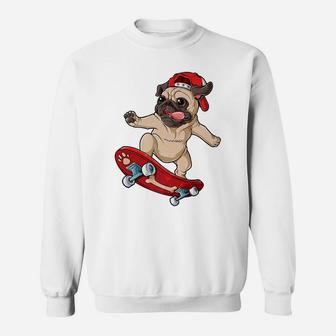 Pug Skateboard Dog Puppy Funny Skater Skateboarding Sweat Shirt - Seseable
