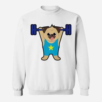 Pug Weight Lifting Funny Dog Lover Workout Fitness Gym Sweat Shirt - Seseable