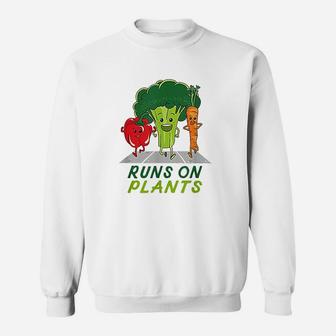 Runs On Plants Vegan Vegetarian Runner Broccoli Gift Vegan Sweatshirt - Seseable