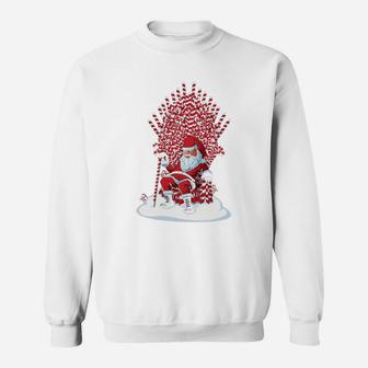 Santa On Candy Cane Throne Funny Christmas T-shirt Large Sweat Shirt - Seseable