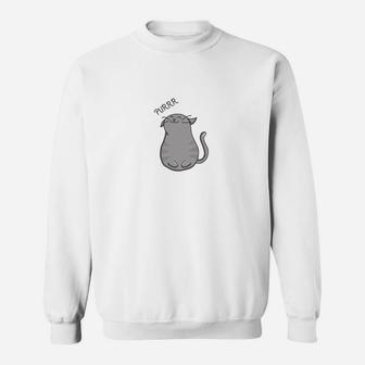 Schnurrende Katze Sweatshirt für Herren, niedliches Kätzchen Motiv Weiß - Seseable