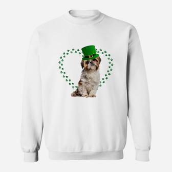 Shih Tzu Heart Paw Leprechaun Hat Irish St Patricks Day Gift For Dog Lovers Sweat Shirt - Seseable