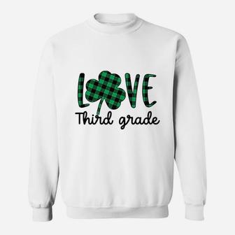St Patricks Day Gift For Third Grade Teacher Plaid Shamrock Sweat Shirt - Seseable