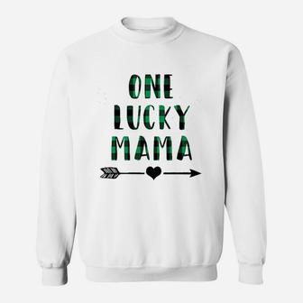 St Patricks Day Irish Mom Gift One Lucky Mama Buffalo Plaid Sweat Shirt - Seseable