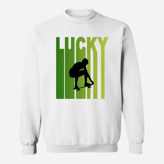St Patricks Day Lucky Skateboarding Funny Sport Lovers Gift Sweat Shirt - Seseable