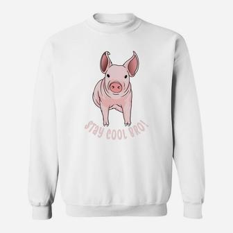 Stay Cool Bro Funny Pink Pig Animal Lovers Sweatshirt - Seseable
