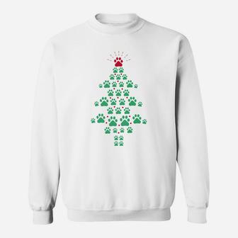 Super Cute Dog Paws Print Christmas Tree Sweat Shirt - Seseable