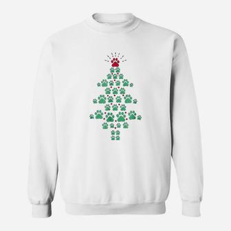 Super Cute Dog Paws Print Christmas Tree Sweat Shirt - Seseable